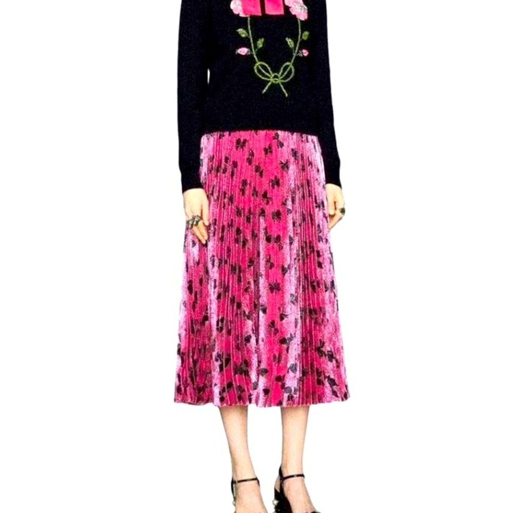 Gucci Iridescent Lurex Bow Print Pleated Maxi Skirt Size IT36.